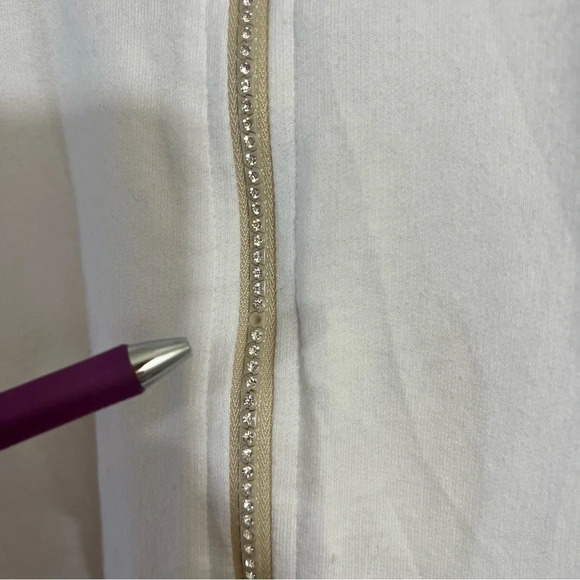 Quacker Factory White Full Zip Up Tank Top XL Mock Neck Rhinestone Embellished - Picture 7 of 8